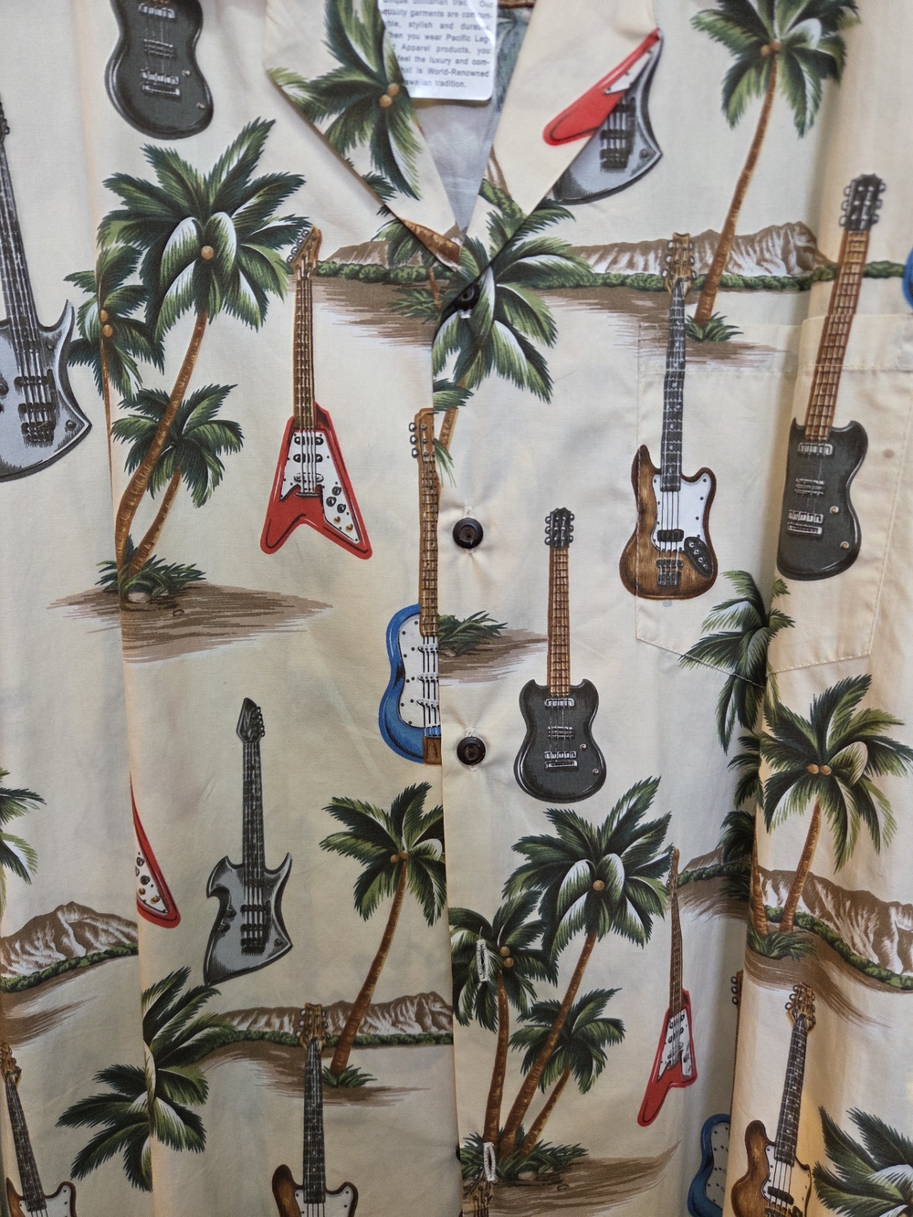 Tropical Guitar Print Short-Sleeve Shirt - Cream/Multicolor